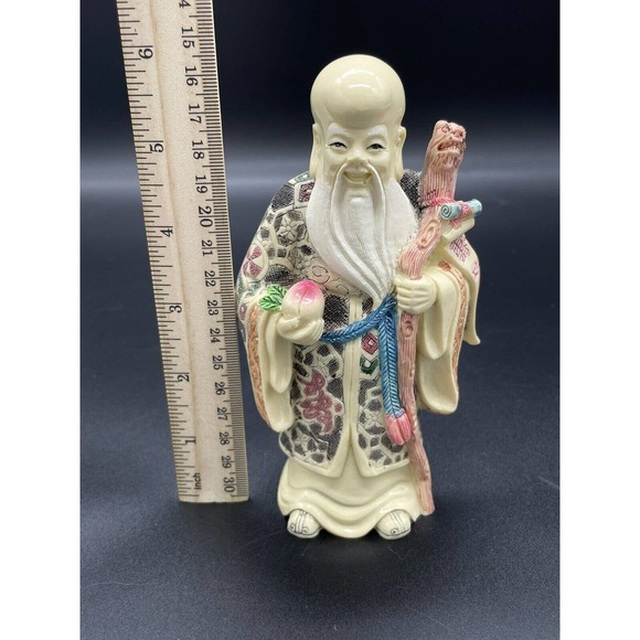 Vintage Chinese God Of Longevity Shu Xing Figure Statue Sculpture Resin Stars - Picture 2 of 5